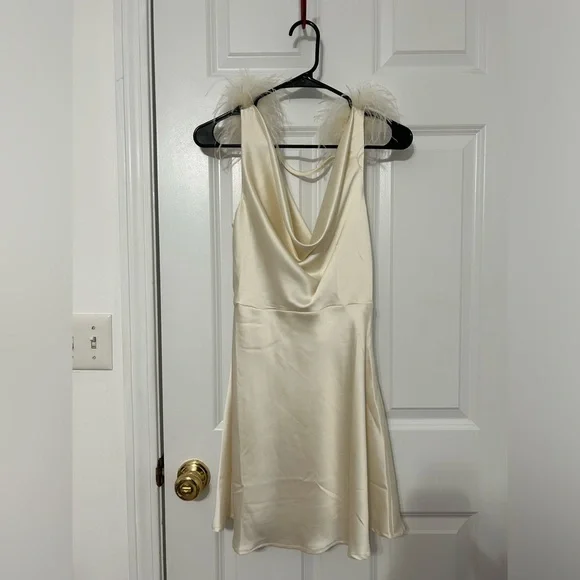 Forever 21 satin feather dress in cream